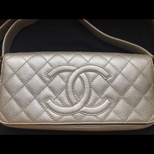 Auth Chanel pearl metallic purse clutch FIRM PRICE